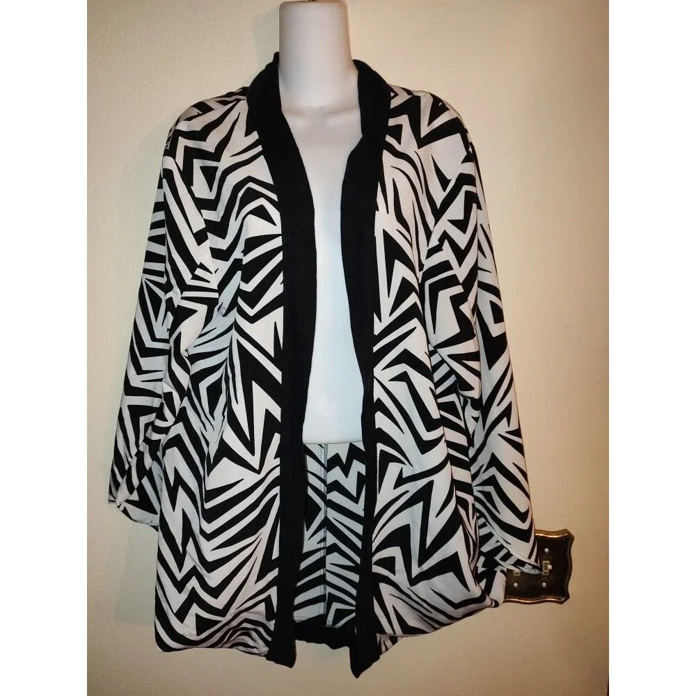Kim Kardashian Semi Sheer Geometric Black & White Cardigan Size L and DVD Disc